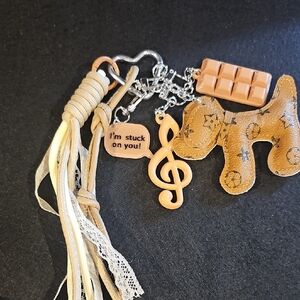 Tan and Cream Keychain with Charms